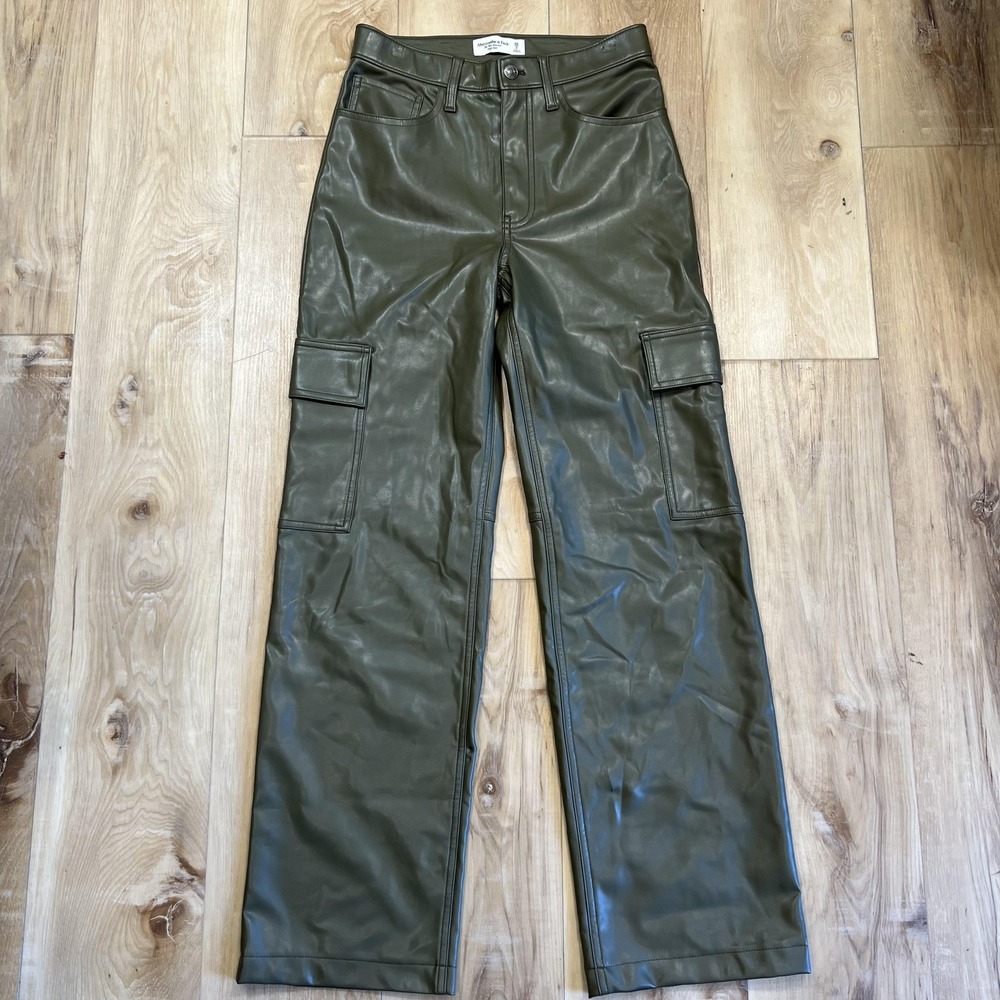 Abercrombie & Fitch Pants Womens 2 Green Faux Leather Cargo Relaxed High Rise